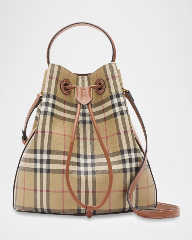 Small Check Drawstring Bucket Bag